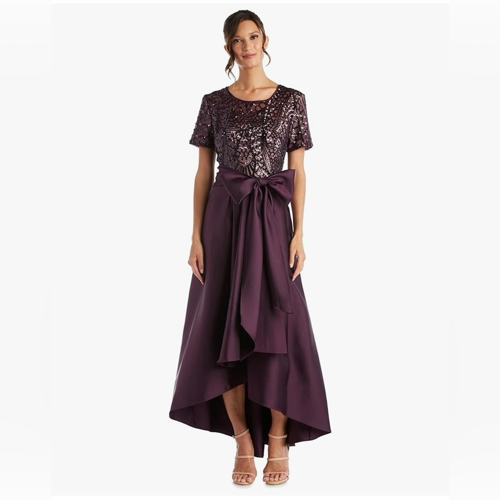 R & M Richards Celestial Sparkle High-Low Sequin Mesh Bodice Gown Size 10